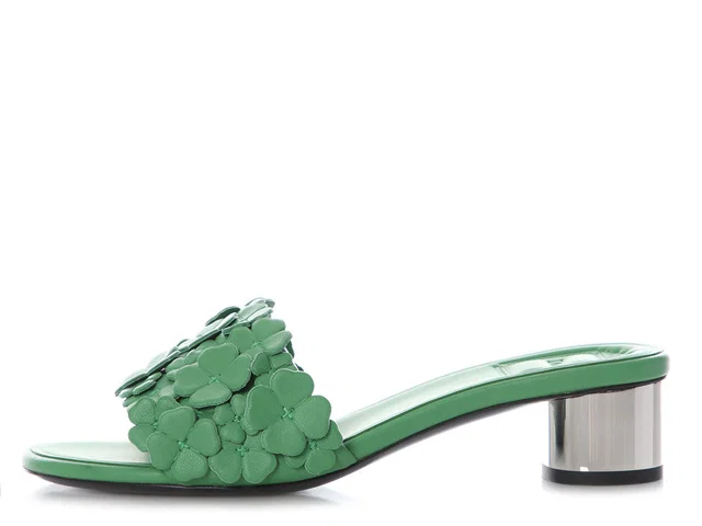 Dior Green Clover Bloom Slides in Green Leather from Ann's Fabulous Finds