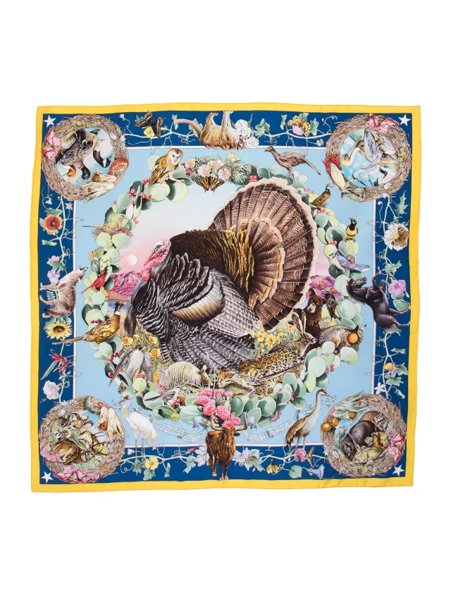 Hermès Faune et Flore du Texas Silk Scarf w/ Tags in blue Silk from The RealReal