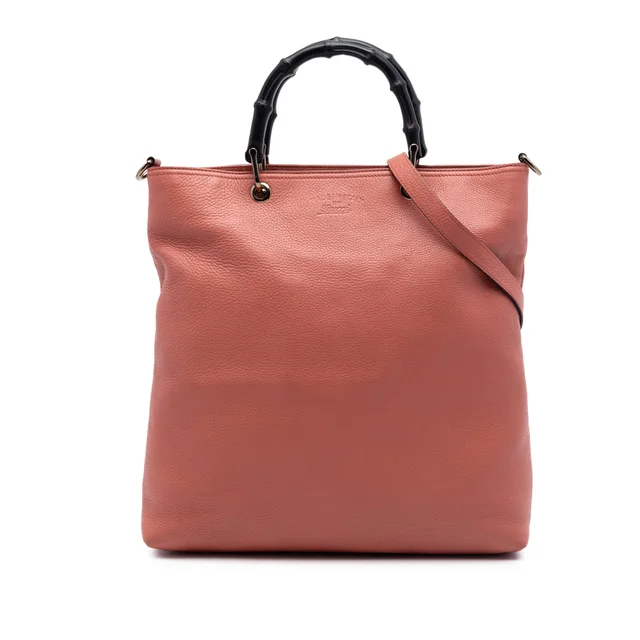 Pink Gucci Tall Calfskin Bamboo Shopper Tote Satchel in Pink Calfskin from Designer Revival