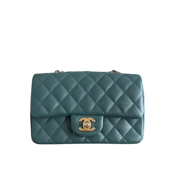 Chanel Classic Flap Mini Rectangle Dark Green Caviar Series 24 in Green Caviar leather from Luxury Promise