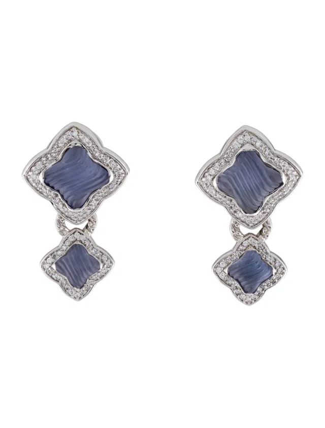 David Yurman 18K Chalcedony & Diamond Quatrefoil Drop Earrings in multicolor from The RealReal