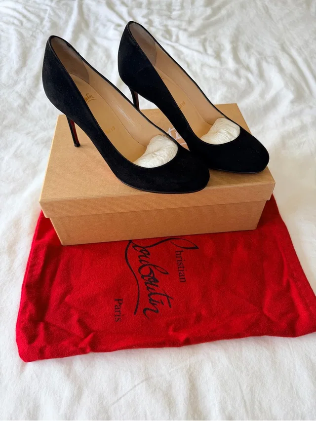 Christian Louboutin Fifi 85mm Black Suede Pumps With Red Sole - Size 36 in black|red Suede from Poshmark