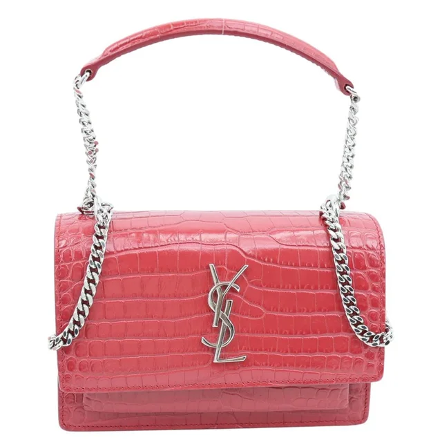 Saint Laurent Monogram Sunset Crocodile Embossed Leather Crossbody Bag Red in Red Crocodile from Dallas Designer Handbags