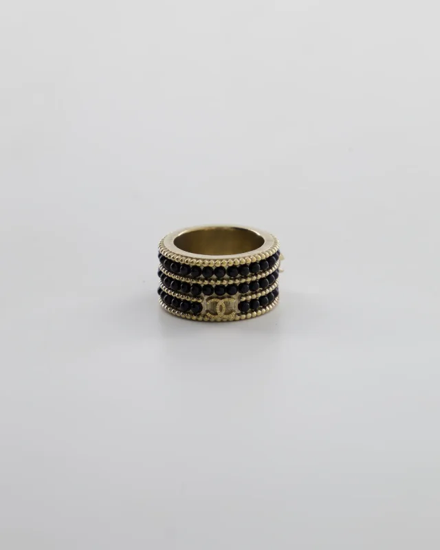 Chanel A/16 Black CC 3 Tiered Beaded Ring in Black from Sellier, photo 3 of 7
