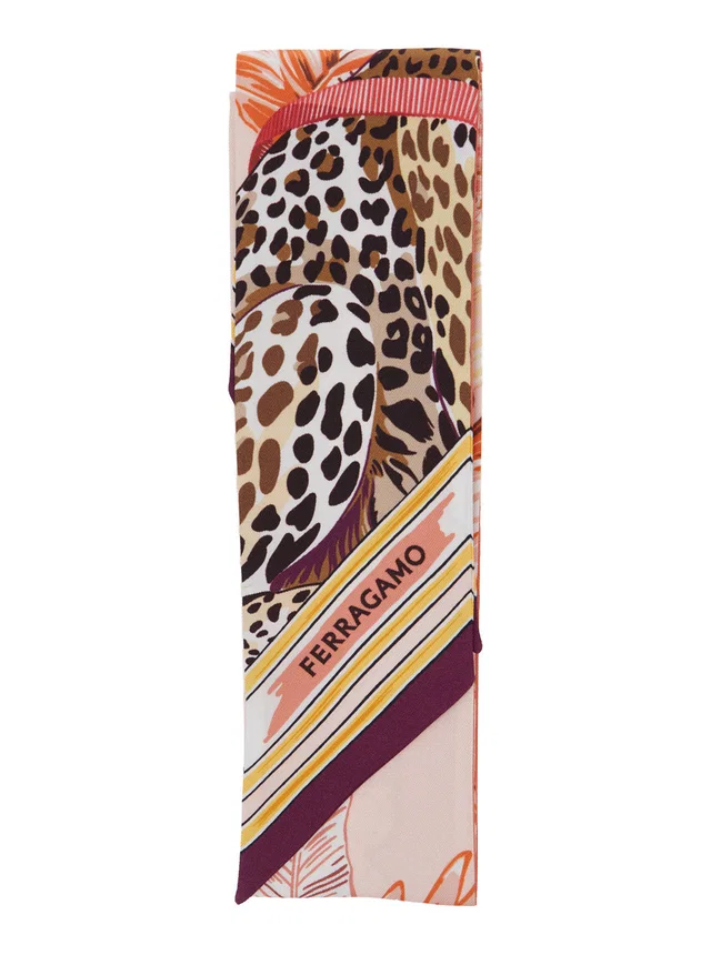 Ferragamo Leopard Floral Print Silk Scarf — Multicolor Scarfs in Multicolor Silk from HEWI