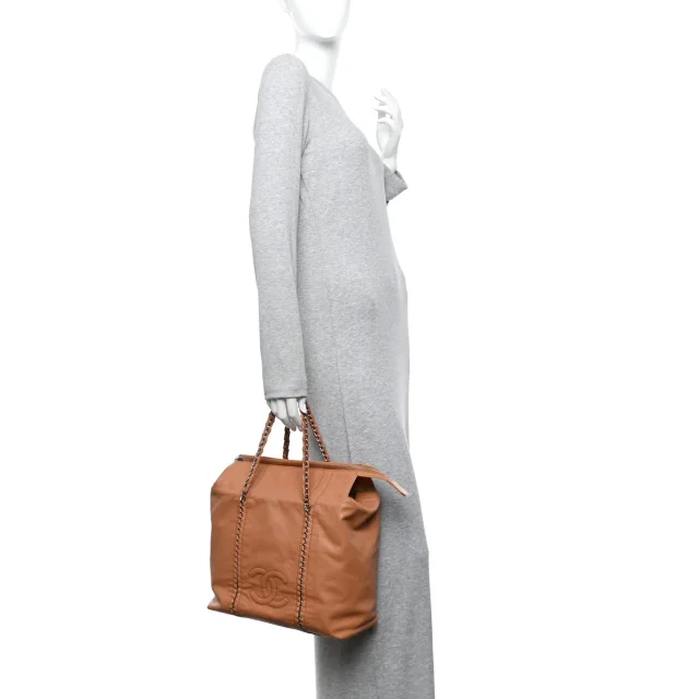Chanel Smooth Calfskin Luxe Ligne Tote Dark Beige in Beige Calfskin from FASHIONPHILE, photo 2 of 11