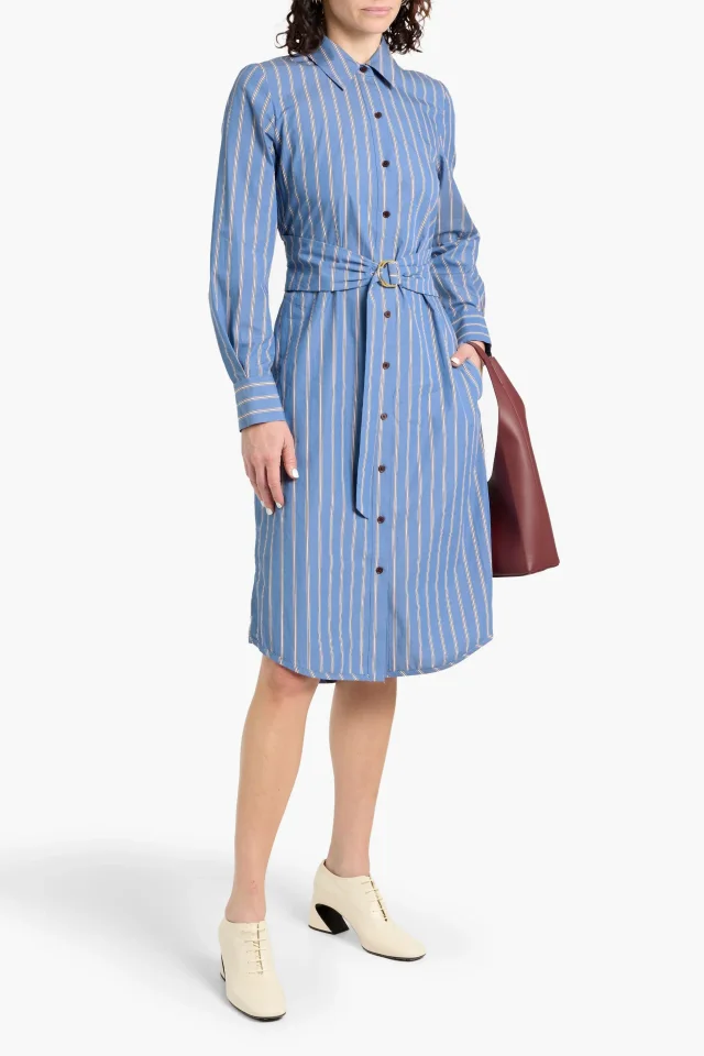 Derek Lam 10 Crosby Belted Striped Cotton-Poplin Midi Shirt Dress in Blue, photo 2 of 4 from THE OUTNET