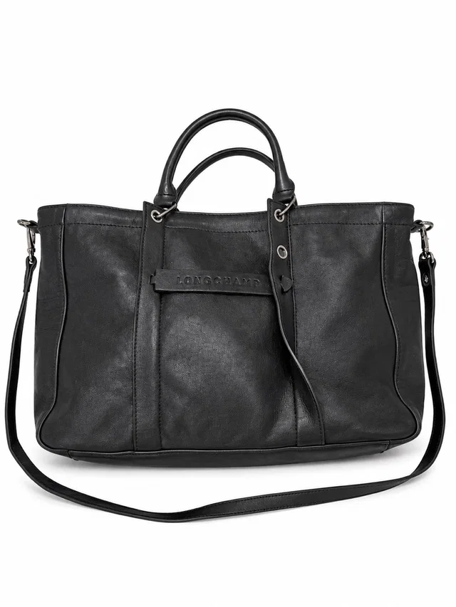 Longchamp 3d Medium Black Leather Tote Shoulder Bag in black Leather from Poshmark