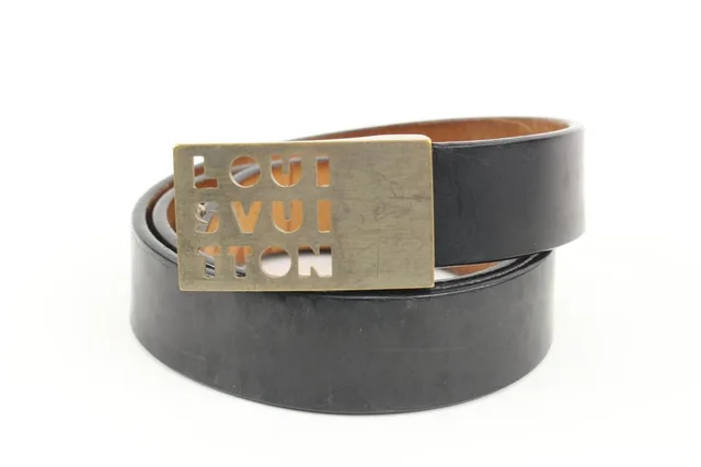 90/36 Black x Silver Outline LV Shadow Belt in Black from Bagriculture
