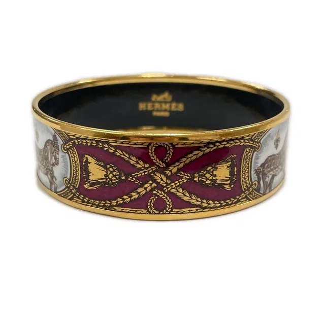 Hermès Bracelet Enamel GM Bangle Cloisonne Horse Tassel Wine in Burgundy from The Reluxe