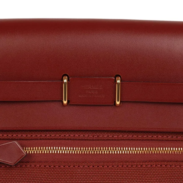 Hermès Herbag Zip 20 Mini Rouge H Toile Militaire Canvas and Vache Hunter Gold Hardware in Burgundy Canvas from Madison Avenue Couture, photo 8 of 10