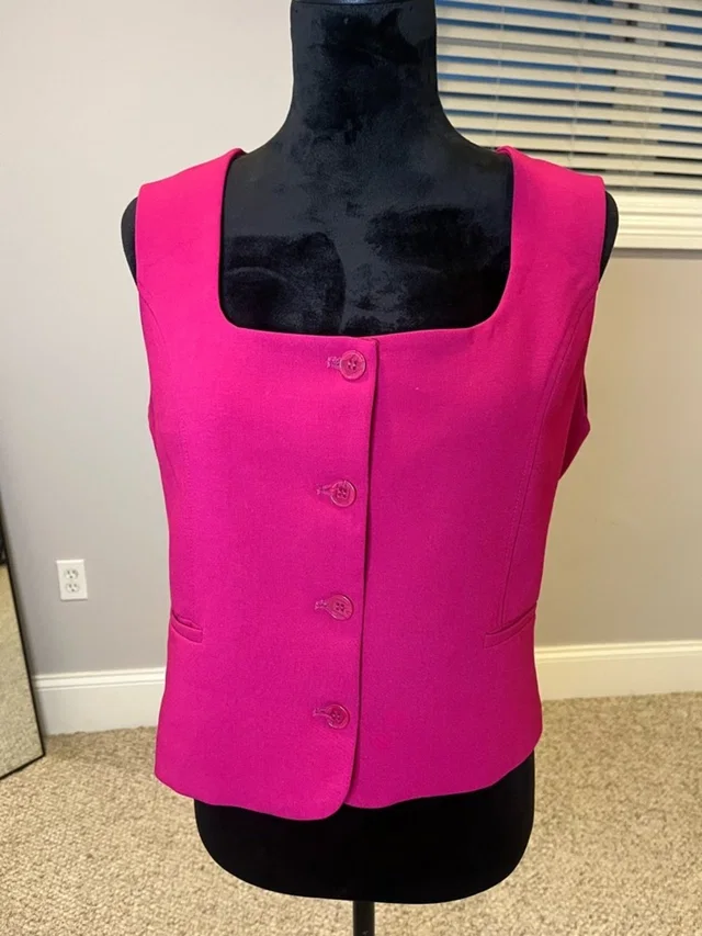 Christian Lacroix Hot Pink Sleeveless Button Front Vest- Medium in pink from Poshmark