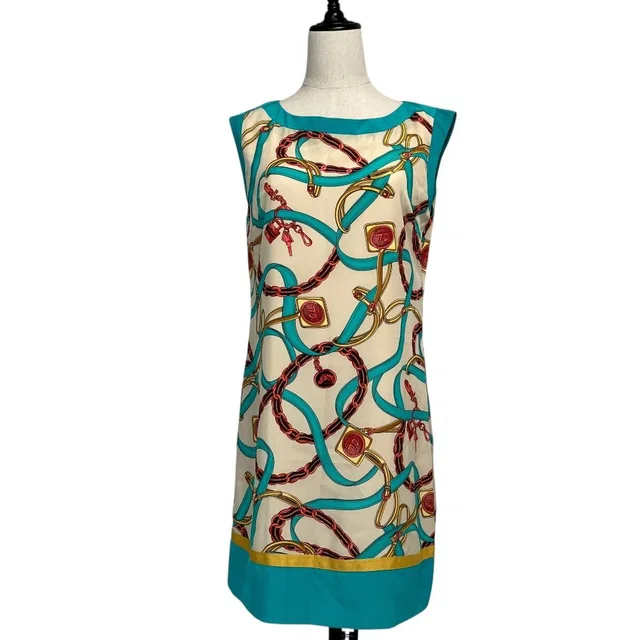 Celine Phoebe Philo Era Scarf Pattern Sleeveless Dress 38 Beige Light Blue in Beige from The Reluxe