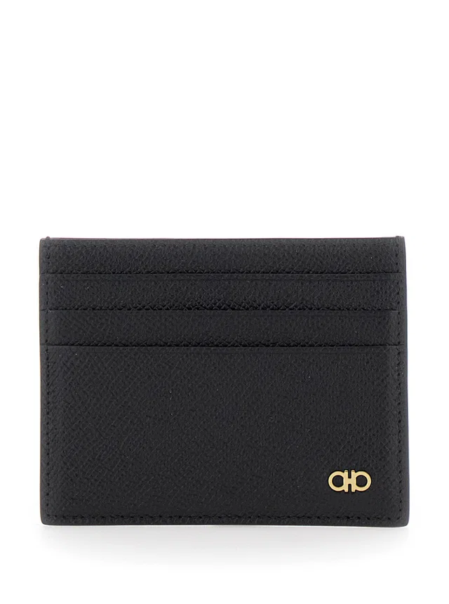 Ferragamo Micro Gancini Card Case — Black Calf Leather Cases in Black Calfskin from HEWI