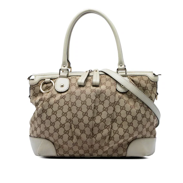 Beige Gucci GG Canvas Sukey Satchel in Beige Canvas from Designer Revival