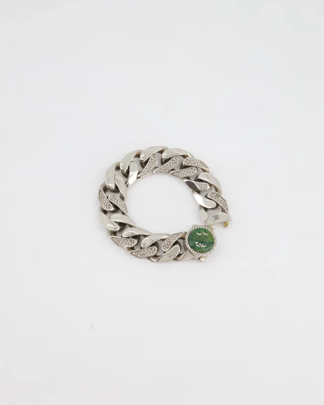 Dior X Kenny Scharf Silver Cuban Link Bracelet with Jade Stone and Crystals in Silver from Sellier, photo 3 of 6