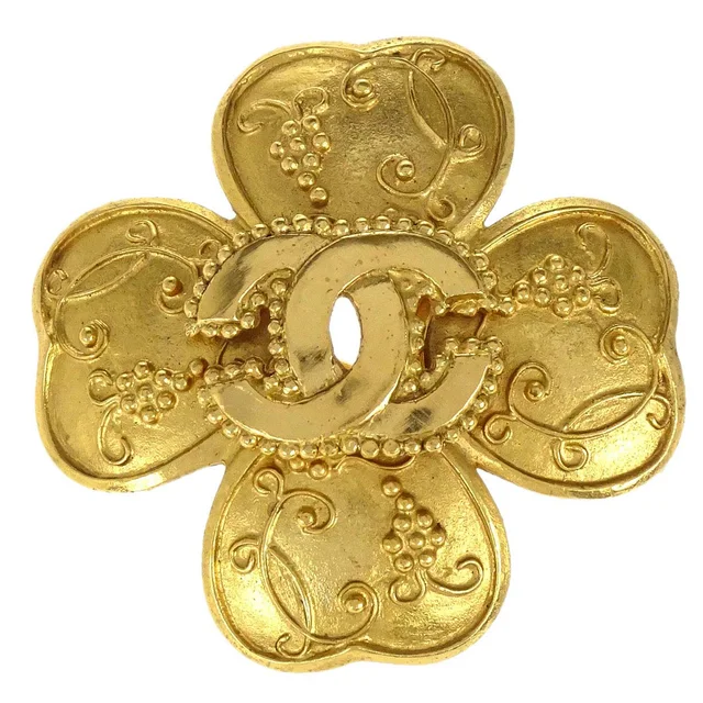 Chanel CC Clover Brooch Pin Gold 96A in Gold from AMORE Vintage Tokyo