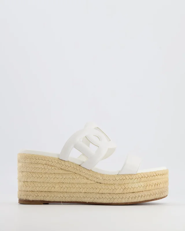 Hermès White Leather Ithea 30 Wedge Espadrilles Size EU 38 from Sellier
