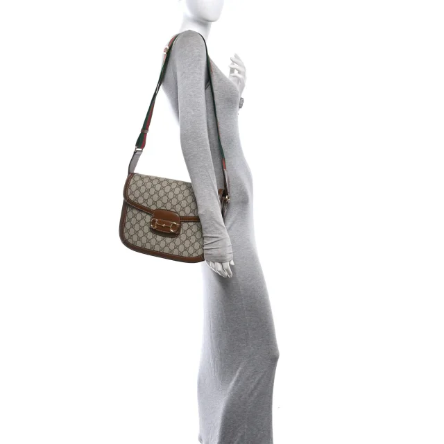 Gucci GG Supreme Monogram Azalea Calfskin Web Medium Horsebit 1955 Shoulder Bag Beige Ebony Brown… in Brown Calfskin from FASHIONPHILE, photo 2 of 10