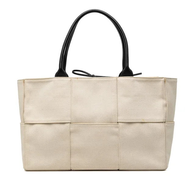 White Bottega Veneta Medium Canvas Maxi Intrecciato Arco Tote in White Woven leather from Designer Revival