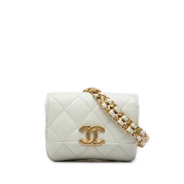 White Chanel Quilted Caviar Melody Chain Belt Bag in White Caviar leather from Designer Revival, photo 1 of 1