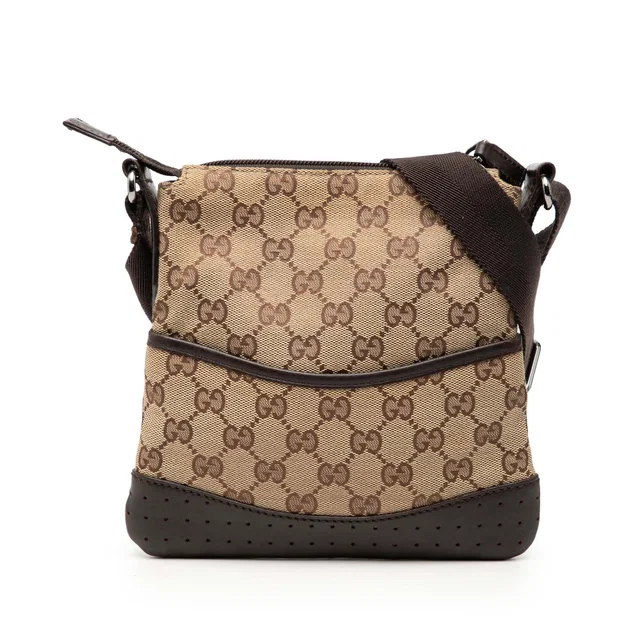 Beige Gucci Small GG Canvas Perforated Crossbody in Beige Canvas from Designer Revival