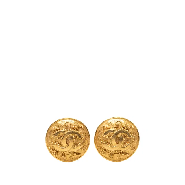 Gold Chanel CC Gold Plated Grapevine Round Clip On Earrings in Gold from Designer Revival
