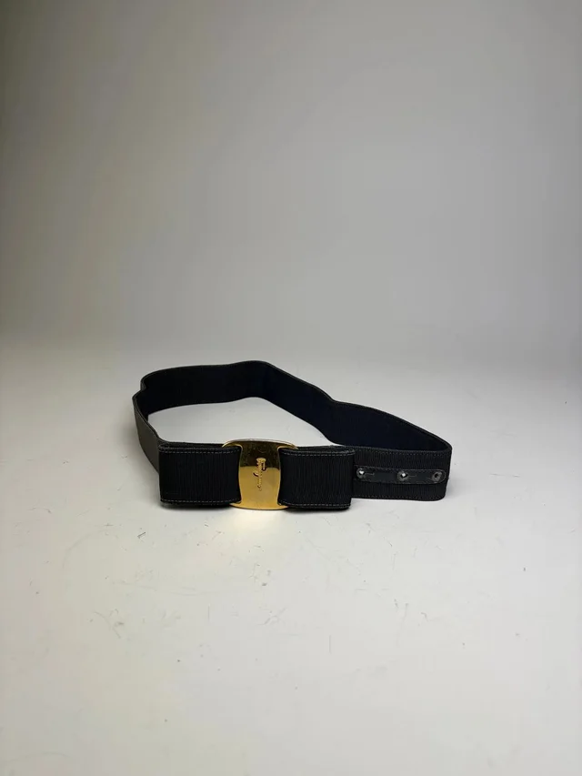 Ferragamo Vintage Fabric Leather Accent Belt Black Gold in black Leather from Grailed