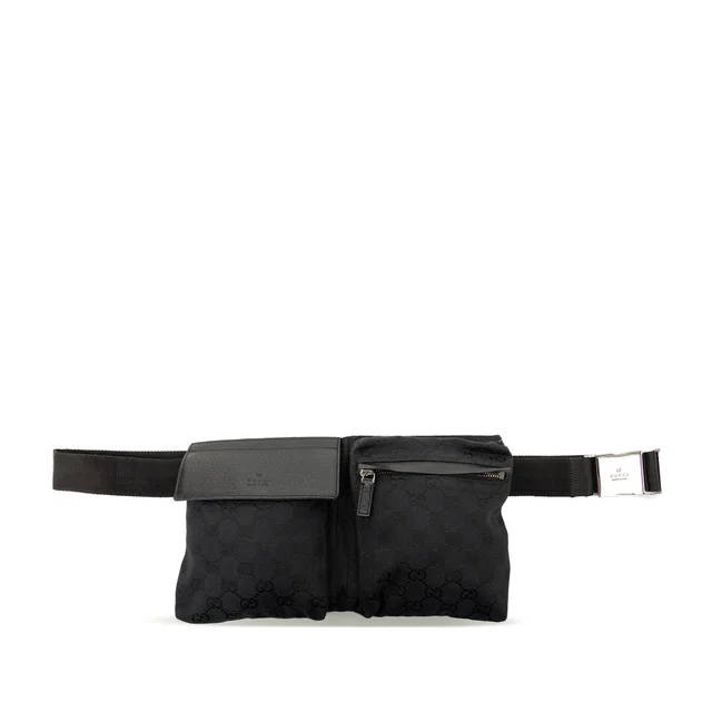 Black Gucci GG Canvas Double Pocket Belt Bag in Black Canvas from Designer Revival