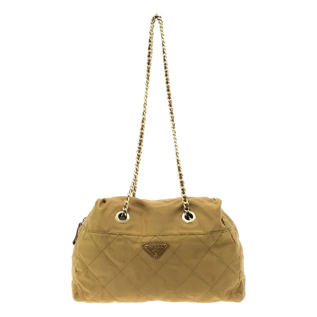 Prada Vintage Quilted Nylon Chain Shoulder Bag Yellow in Yellow Nylon from The Reluxe