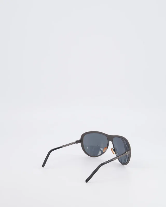 Bottega Veneta Silver Gunmetal Brushed Sunglasses in Black Woven leather from Sellier, photo 4 of 7