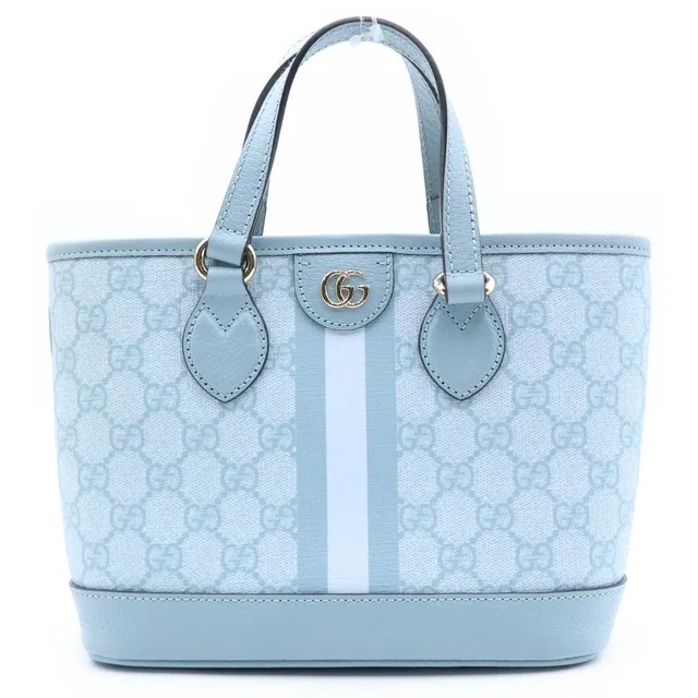 Gucci GG Supreme Ophidia Small 2-Way Shoulder Bag Tote Light Blue Leather Gold in Blue Leather from The Reluxe