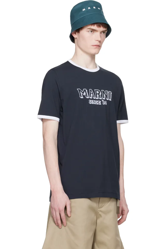 Marni Navy Cotton Contrast Trims T-shirt, photo 2 of 4 from SSENSE