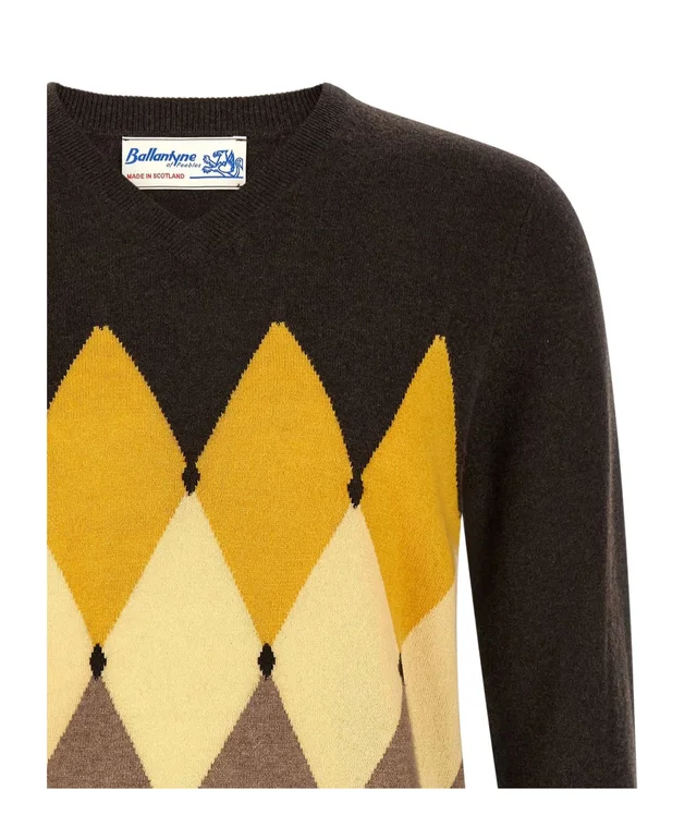Ballantyne Diamond Intarsia V-Neck Sweater, photo 3 of 4 from SENSER