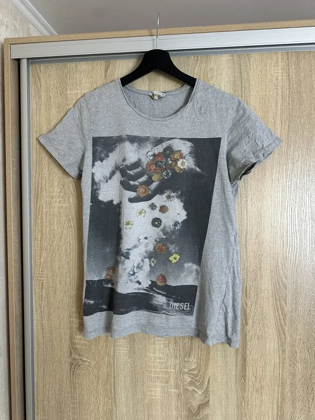 Diesel Art Logo Vintage Y2K T Shirt Tee in gray from Grailed