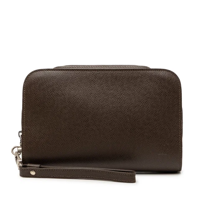 Brown Louis Vuitton Taiga Pochette Baikal Clutch Bag in Brown Leather from Designer Revival