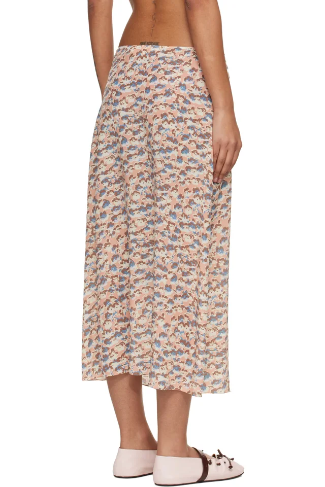 Marni Pink Crêpe de Chine Fluid Anemones Print Midi Skirt, photo 3 of 4 from SSENSE