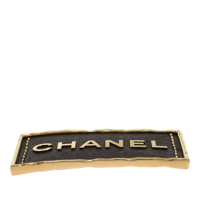 Gold Chanel Gold Plated and Leather Logo Plate Pin Brooch in Gold Leather from Designer Revival, photo 2 of 2