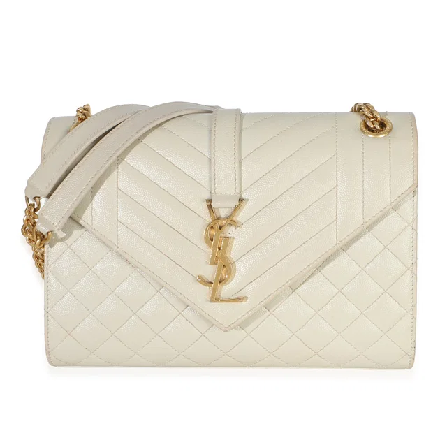 Saint Laurent Beige Grain De Poudre Mixed Triquilt Small Monogram Satchel in Beige Leather from myGemma