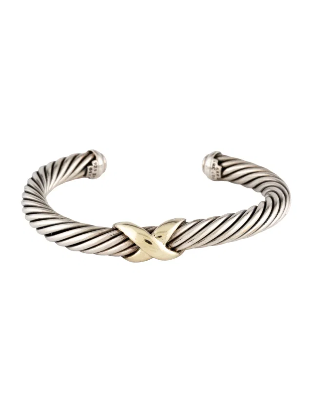 David Yurman Two-Tone X Classic Cable Station Bracelet, 6.75" in multicolor from The RealReal