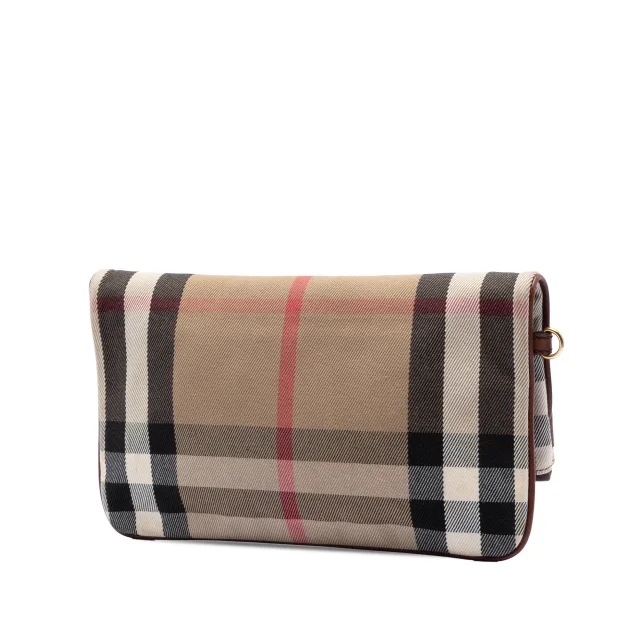 Beige Burberry House Check Canvas and Leather Adeline Fold Over Wristlet Clutch in Beige Canvas from Designer Revival, photo 2 of 6