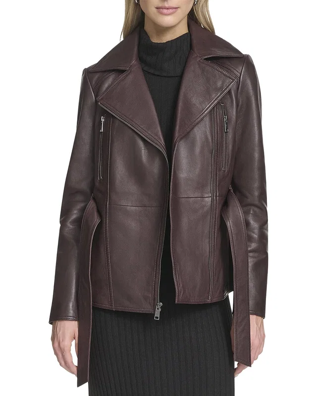 Andrew Marc Violet Belted Leather Moto Jacket, image 1 of 1 from Rue La La