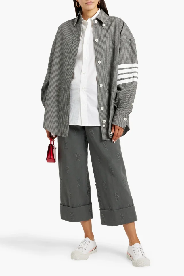 Thom Browne Striped Cashmere-Seersucker Shirt in Anthracite, photo 2 of 4 from THE OUTNET