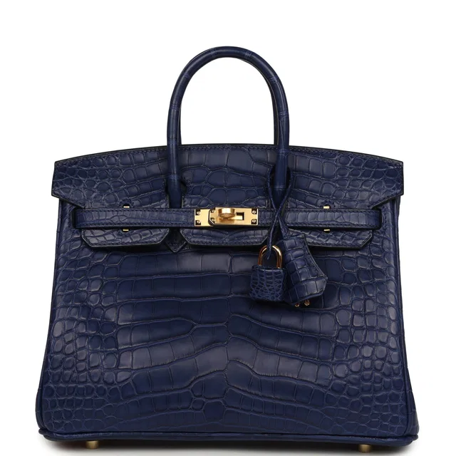 Hermès Birkin 25 Bleu Saphir Matte Alligator Gold Hardware in Blue Crocodile from Madison Avenue Couture