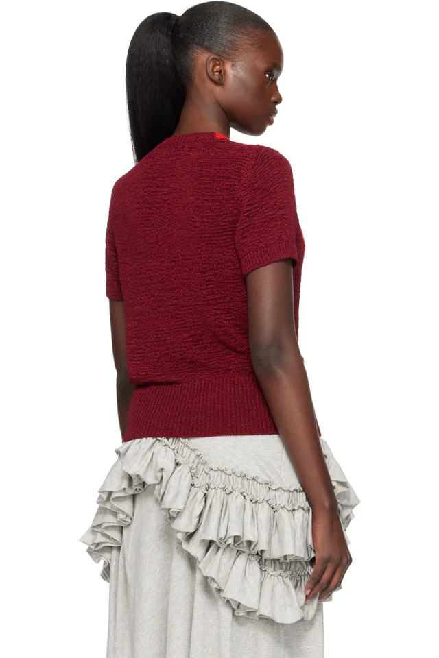 Dries Van Noten Burgundy V-Neck Knit Sweater, photo 3 of 4 from SSENSE