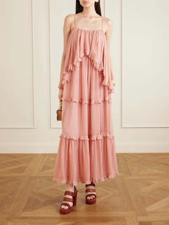 ZIMMERMANN Ruffled chiffon maxi dress in Pink, photo 2 of 2 from NET-A-PORTER (Canada)