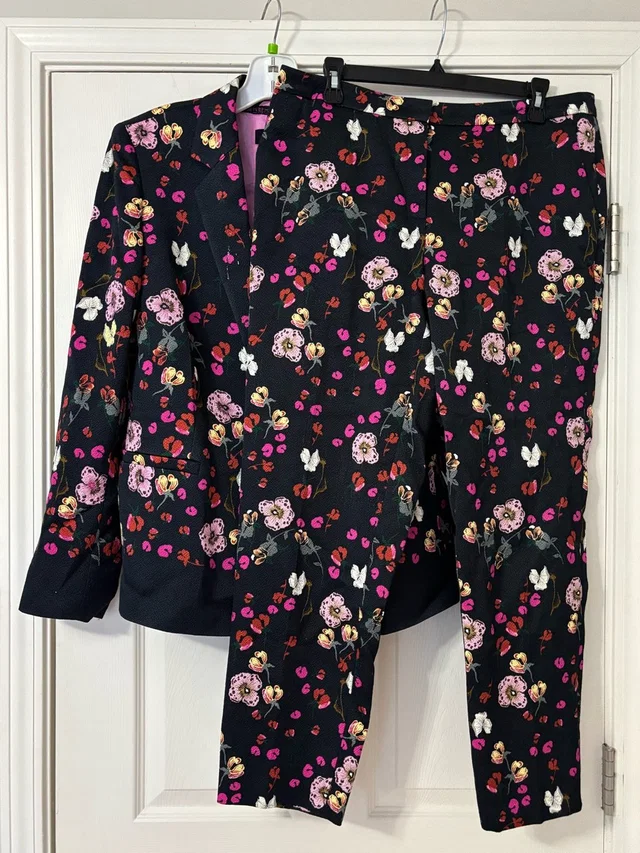 Escada Black Floral Pantsuit With Pink & White Blooms in black|pink from Poshmark