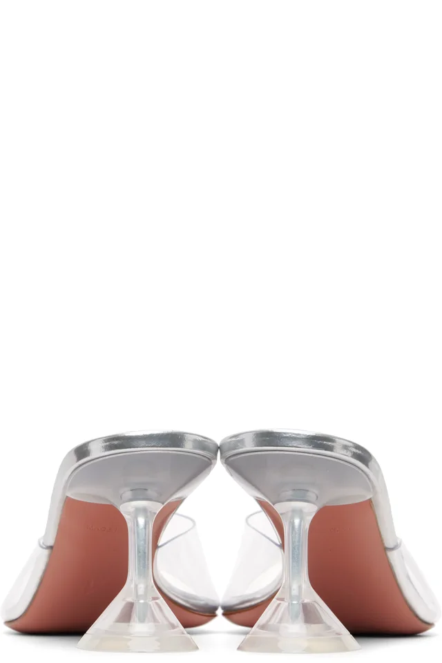 Amina Muaddi Silver Lupita Glass Slipper 70 Heeled Sandals, photo 2 of 5 from SSENSE