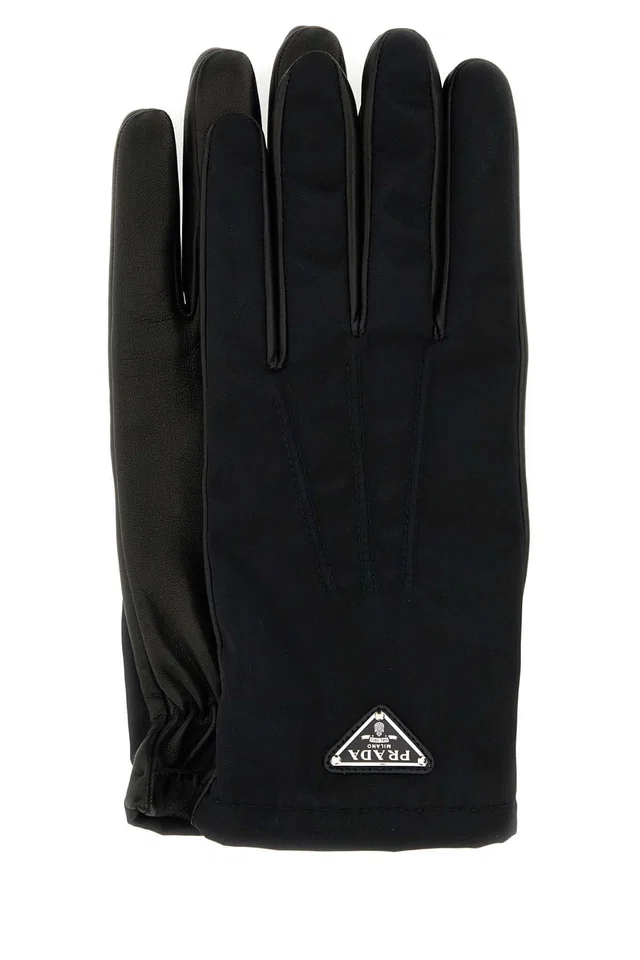 Prada Nylon And Nappa Leather Gloves — Black Exterior in Black Nappa leather from HEWI