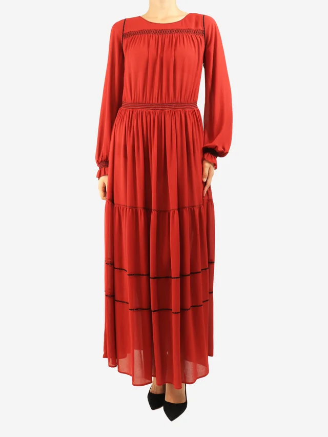 Chloé Red long sleeve midi dress - size UK 8 in Red from Sign of the Times